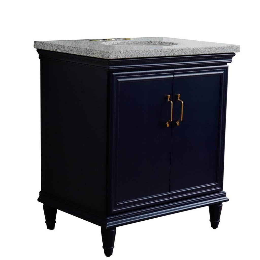 Bellaterra Home, Forli 31" Blue Vanity, Oval Sink, Gray Granite#top-options_gray-granite-top
