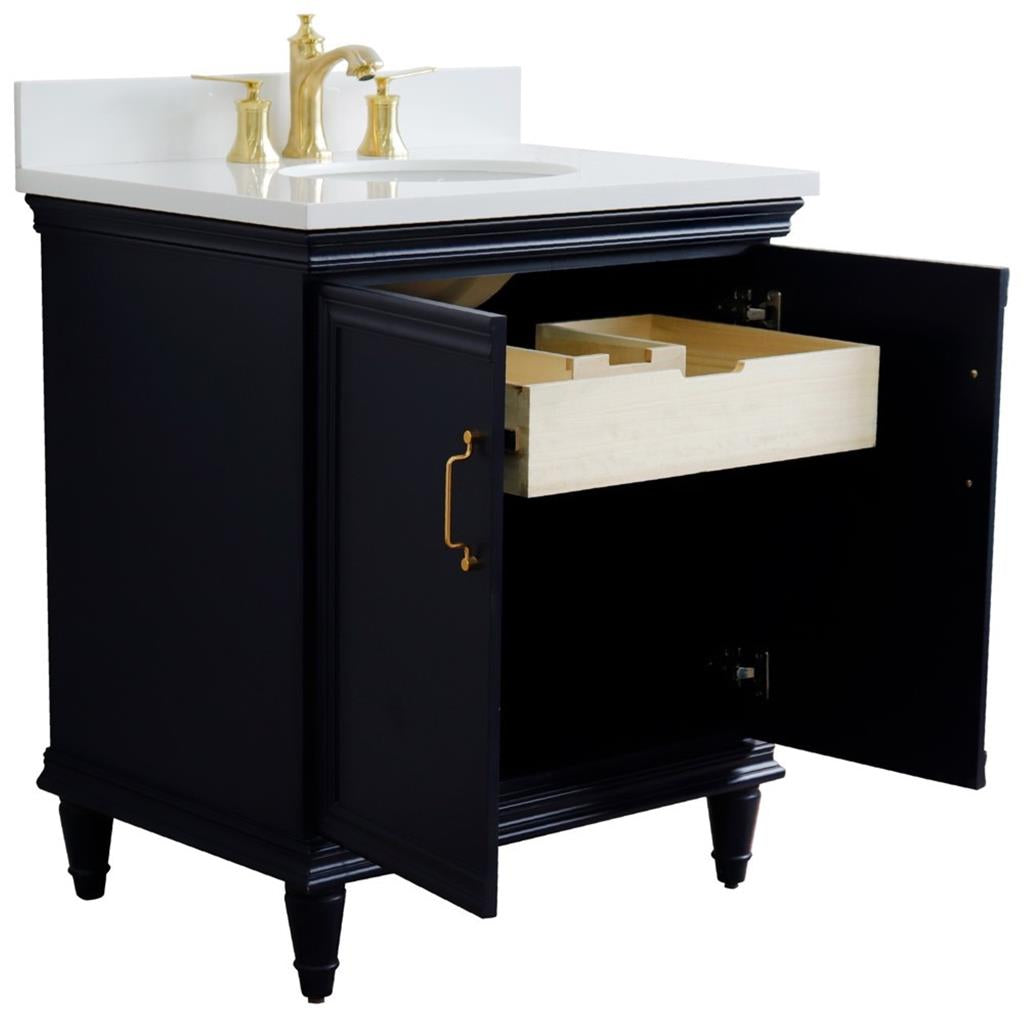 Bellaterra Home, Forli 31" Blue Vanity, Oval Sink, White Quartz#top-options_white-quartz-top