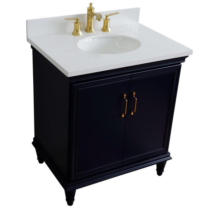 Bellaterra Home, Forli 31" Blue Vanity, Oval Sink, White Quartz#top-options_white-quartz-top