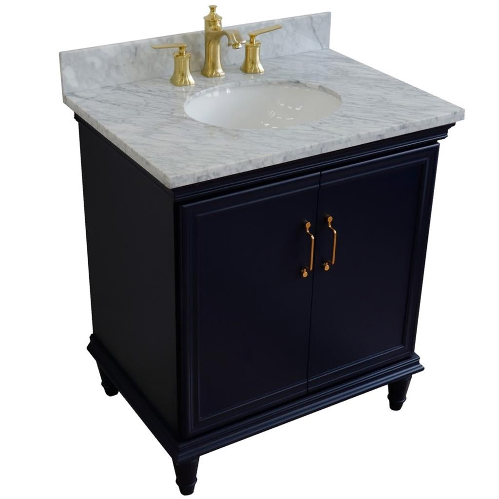 Bellaterra Home, Forli 31" Blue Vanity, Oval Sink, White Carrara Marble#top-options_white-carrara-marble-top