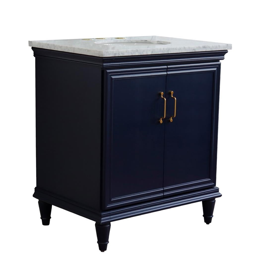 Bellaterra Home, Forli 31" Blue Vanity, Oval Sink, White Carrara Marble#top-options_white-carrara-marble-top