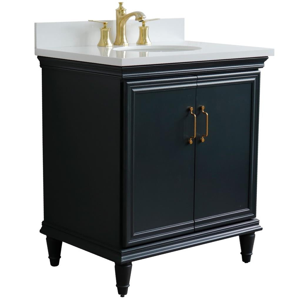 Bellaterra Home, Forli 31" Dark Gray Vanity, Oval Sink, White Quartz#top-options_white-quartz-top