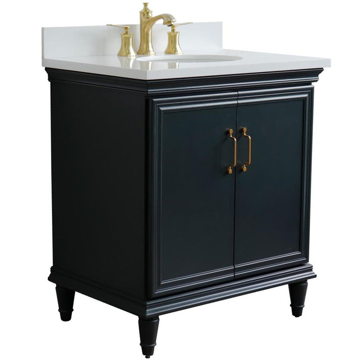 Bellaterra Home, Forli 31" Dark Gray Vanity, Oval Sink, White Quartz#top-options_white-quartz-top
