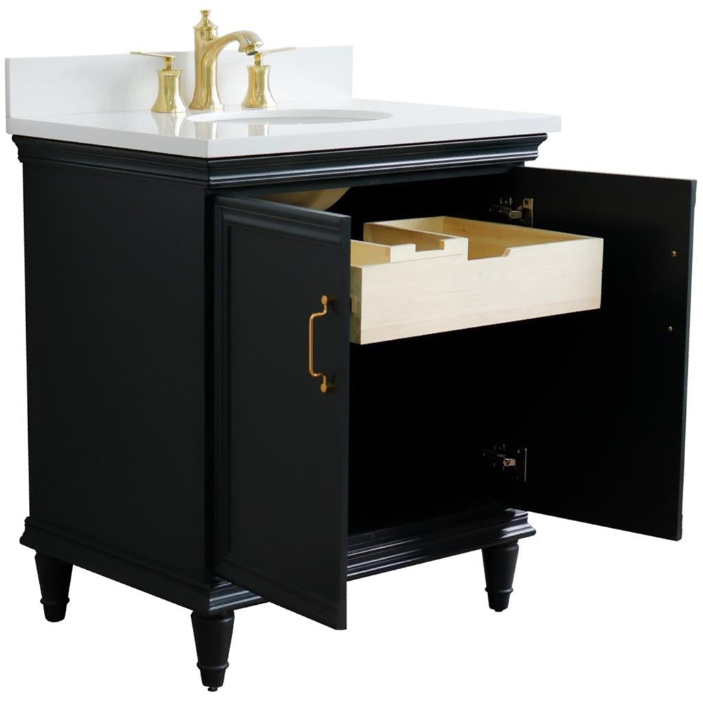 Bellaterra Home, Forli 31" Dark Gray Vanity, Oval Sink, White Quartz#top-options_white-quartz-top
