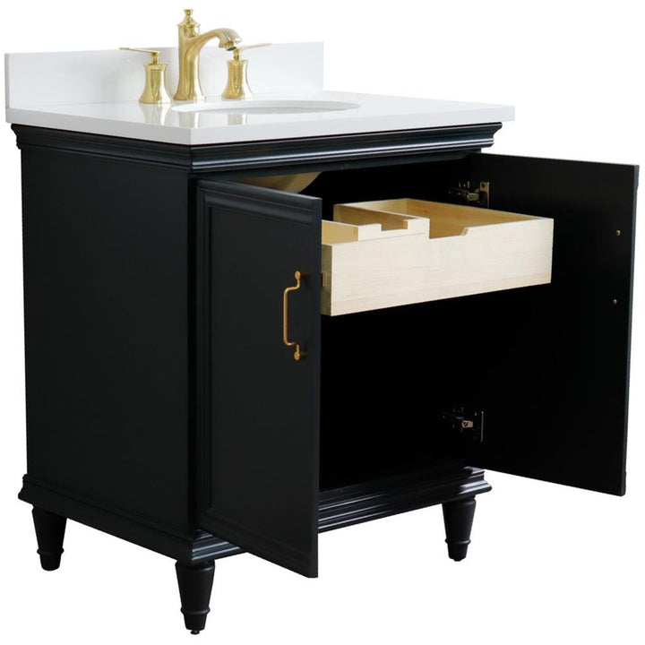 Bellaterra Home, Forli 31" Dark Gray Vanity, Oval Sink, White Quartz#top-options_white-quartz-top