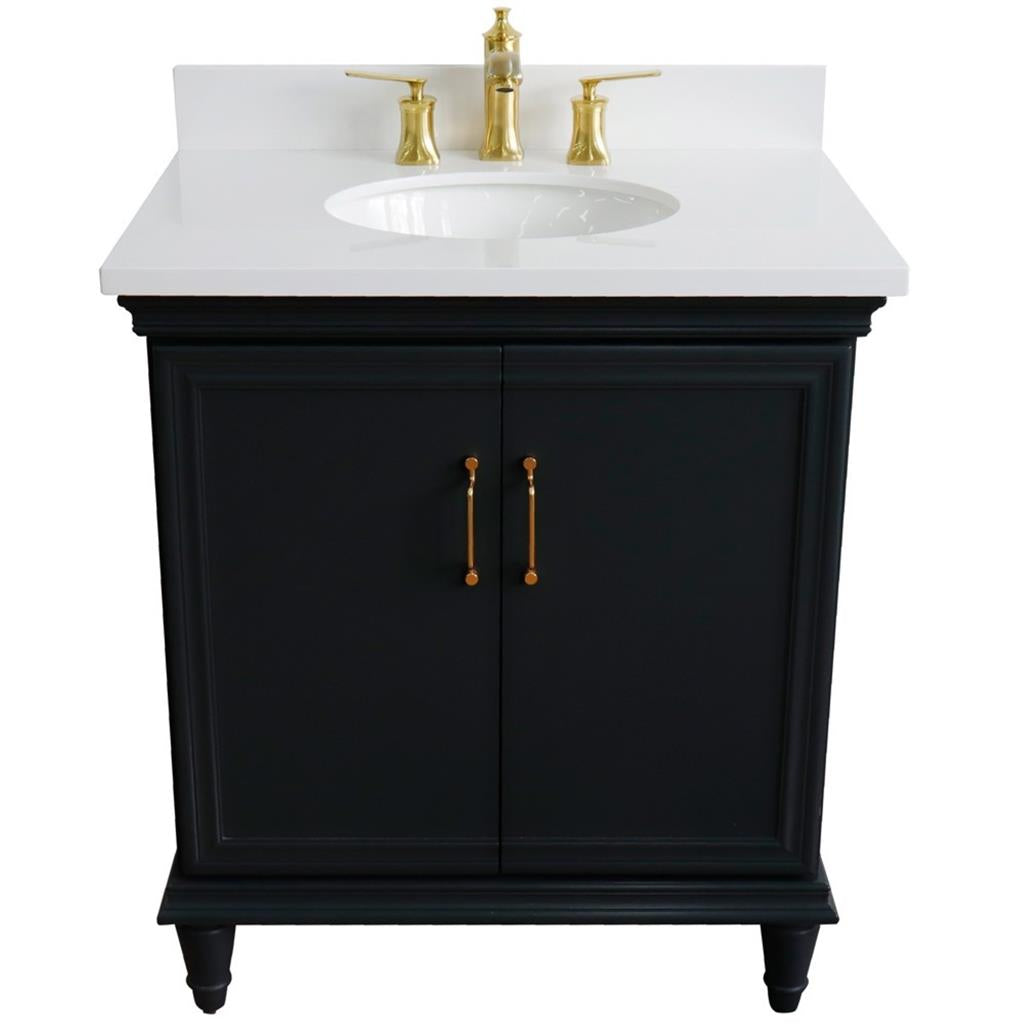 Bellaterra Home, Forli 31" Dark Gray Vanity, Oval Sink, White Quartz#top-options_white-quartz-top