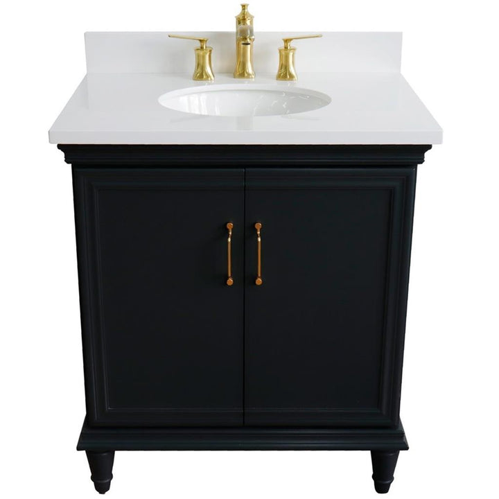 Bellaterra Home, Forli 31" Dark Gray Vanity, Oval Sink, White Quartz#top-options_white-quartz-top