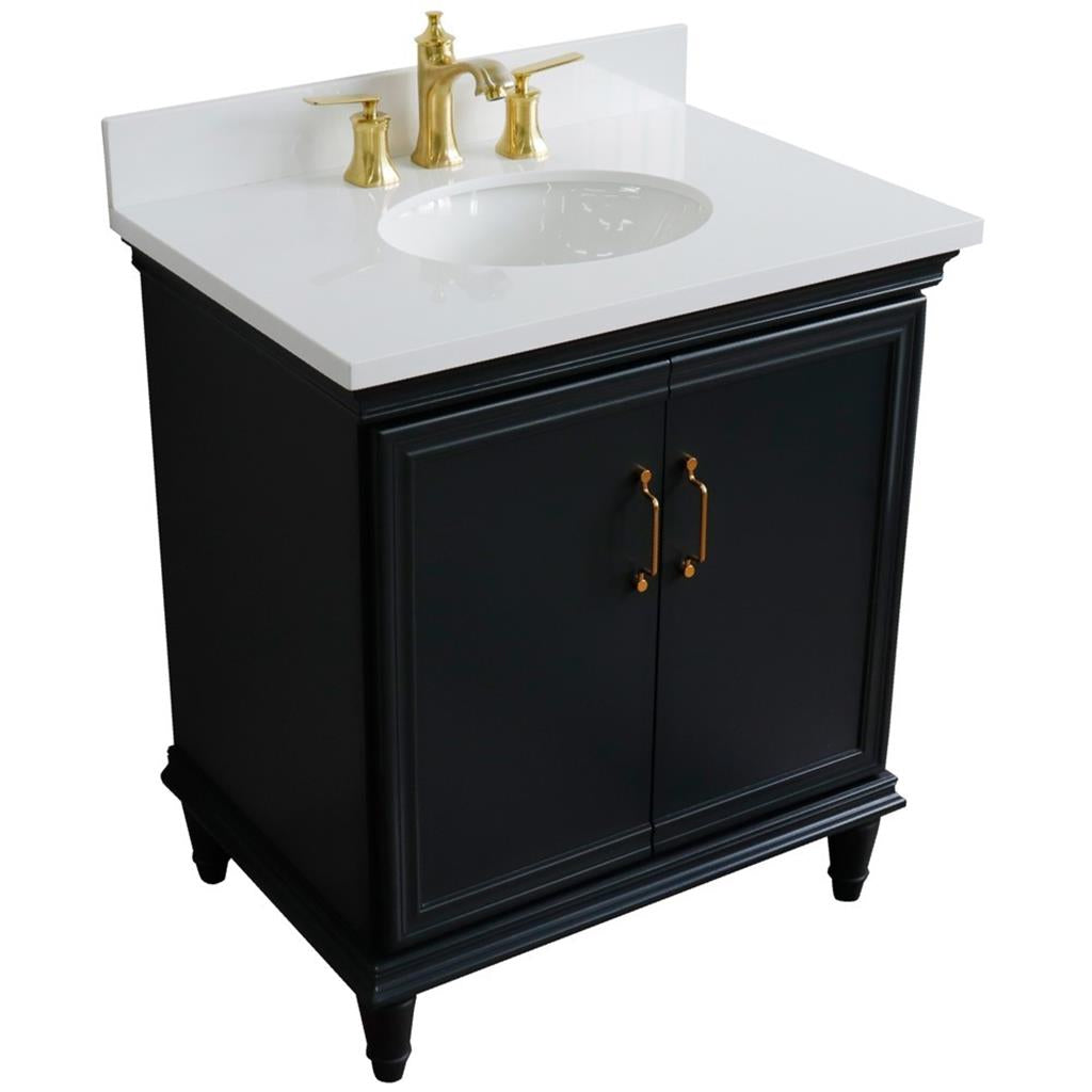 Bellaterra Home, Forli 31" Dark Gray Vanity, Oval Sink, White Quartz#top-options_white-quartz-top