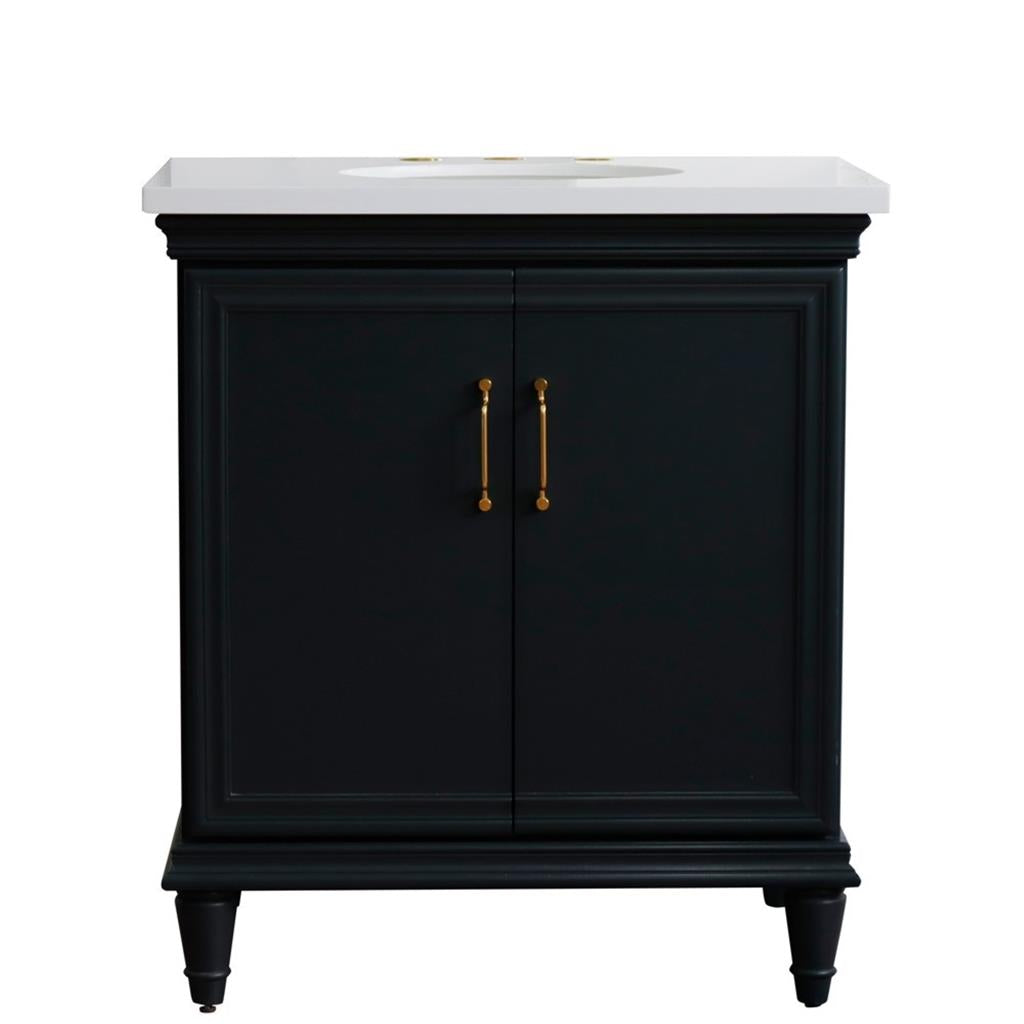 Bellaterra Home, Forli 31" Dark Gray Vanity, Oval Sink, White Quartz#top-options_white-quartz-top