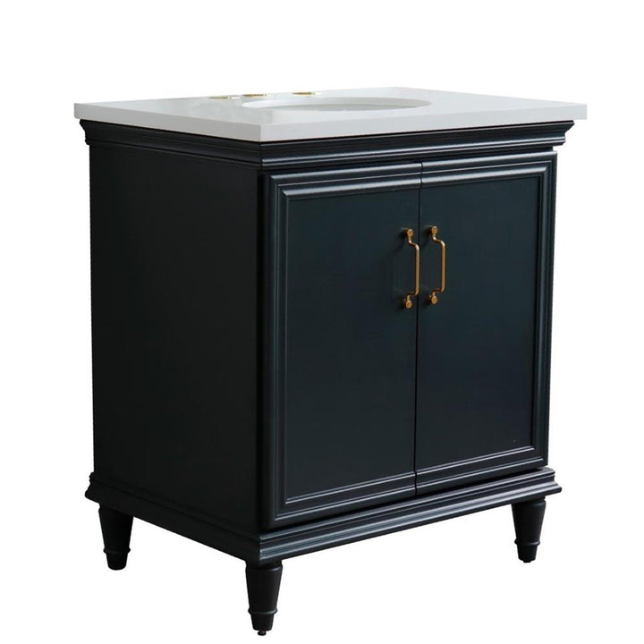 Bellaterra Home, Forli 31" Dark Gray Vanity, Oval Sink, White Quartz#top-options_white-quartz-top