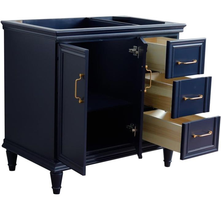 Bellaterra Home, Forli 36" Blue Vanity, Door on Left, Cabinet Only, Cabinet Only (No Top)#top-options_cabinet-only-(no-top)-top