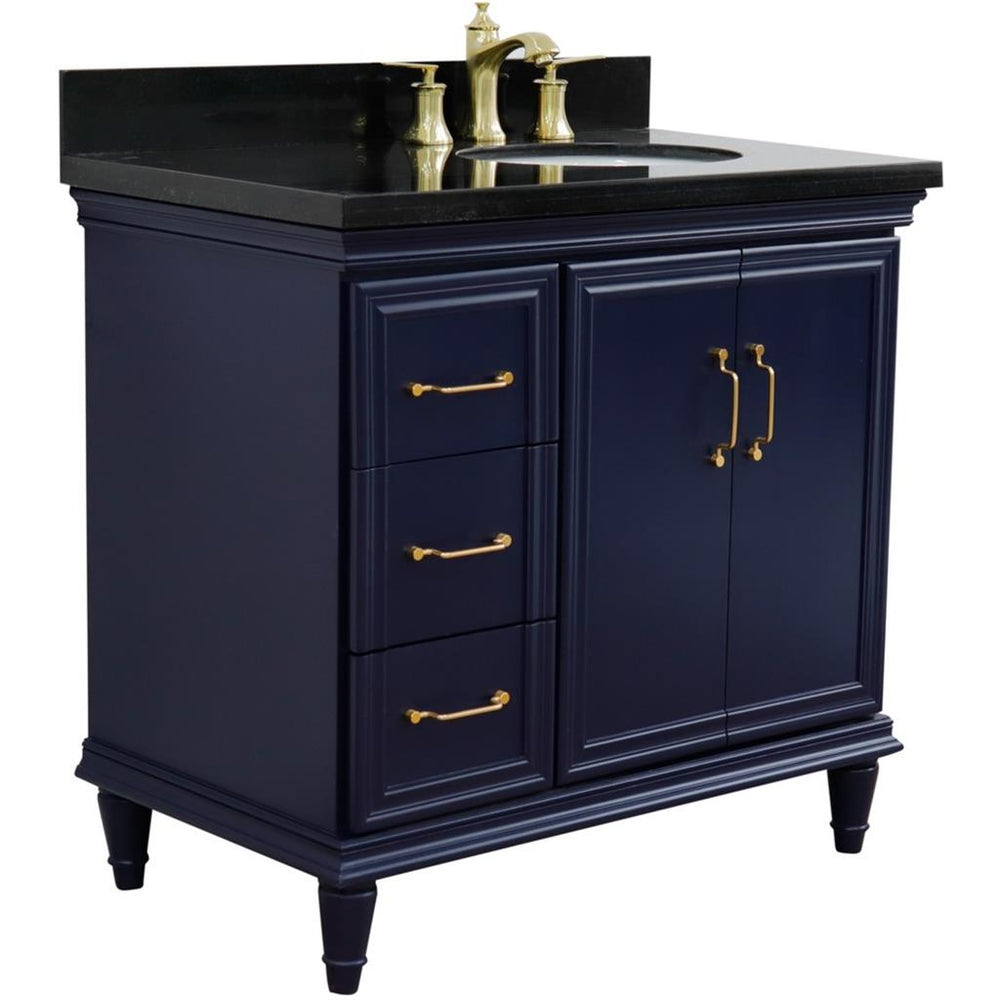 Bellaterra Home, Forli 37" Blue Vanity, Door on Right, Oval Sink on Right, Black Galaxy Granite#top-options_black-galaxy-granite-top