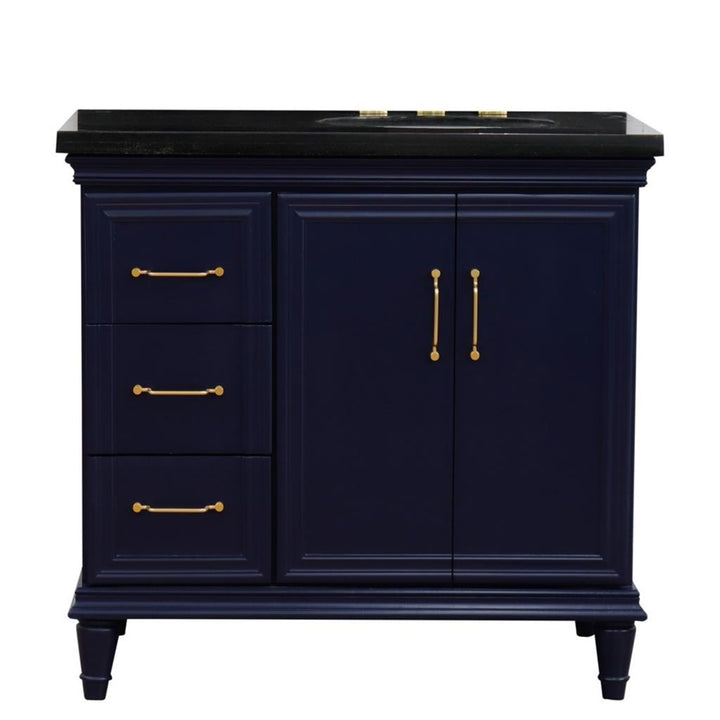 Bellaterra Home, Forli 37" Blue Vanity, Door on Right, Oval Sink on Right, Black Galaxy Granite#top-options_black-galaxy-granite-top