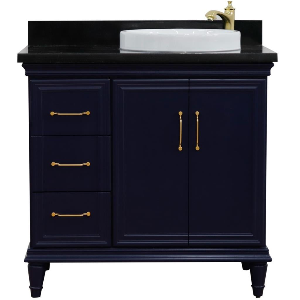 Bellaterra Home, Forli 37" Blue Vanity, Door on Right, Round Sink on Right, Black Galaxy Granite#top-options_black-galaxy-granite-top