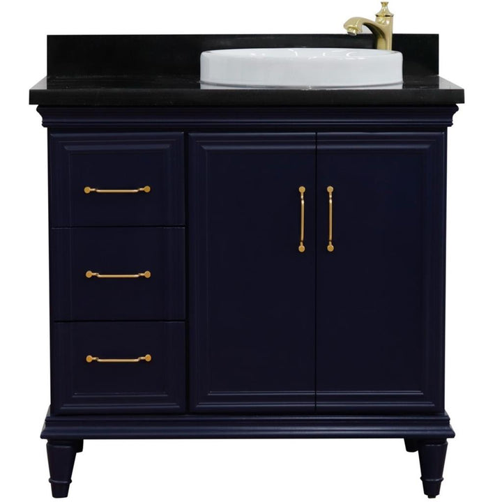 Bellaterra Home, Forli 37" Blue Vanity, Door on Right, Round Sink on Right, Black Galaxy Granite#top-options_black-galaxy-granite-top