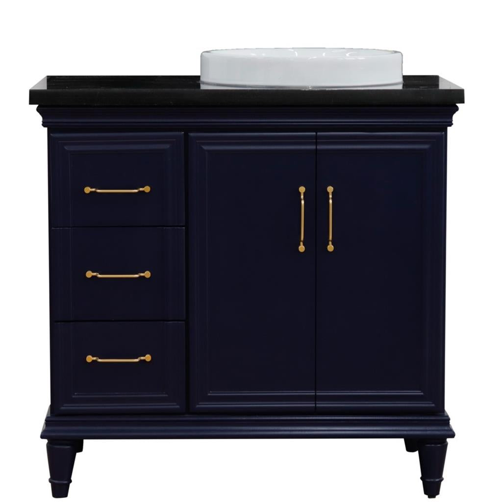 Bellaterra Home, Forli 37" Blue Vanity, Door on Right, Round Sink on Right, Black Galaxy Granite#top-options_black-galaxy-granite-top