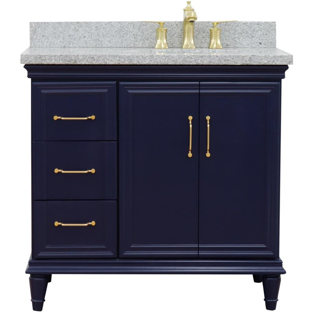 Bellaterra Home, Forli 37" Blue Vanity, Door on Right, Oval Sink on Right, Gray Granite#top-options_gray-granite-top