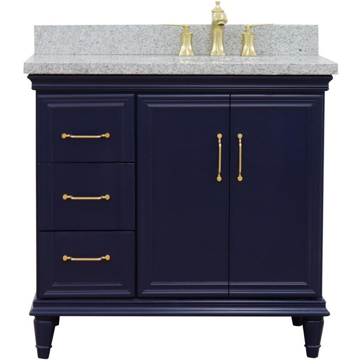 Bellaterra Home, Forli 37" Blue Vanity, Door on Right, Oval Sink on Right, Gray Granite#top-options_gray-granite-top