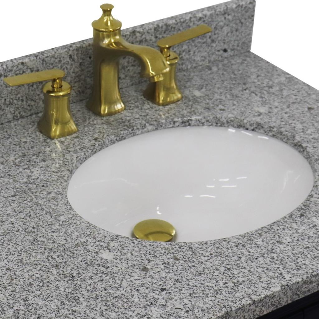 Bellaterra Home, Forli 37" Blue Vanity, Door on Right, Oval Sink on Right, Gray Granite#top-options_gray-granite-top