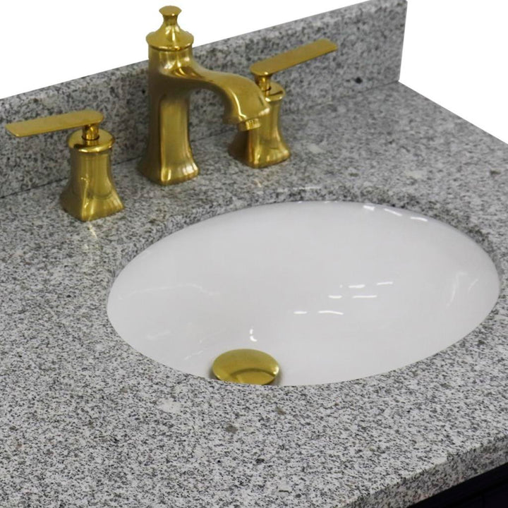 Bellaterra Home, Forli 37" Blue Vanity, Door on Right, Oval Sink on Right, Gray Granite#top-options_gray-granite-top