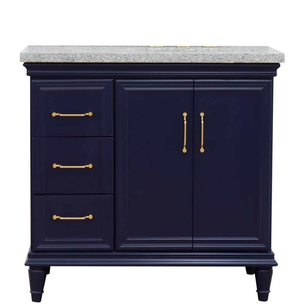 Bellaterra Home, Forli 37" Blue Vanity, Door on Right, Oval Sink on Right, Gray Granite#top-options_gray-granite-top