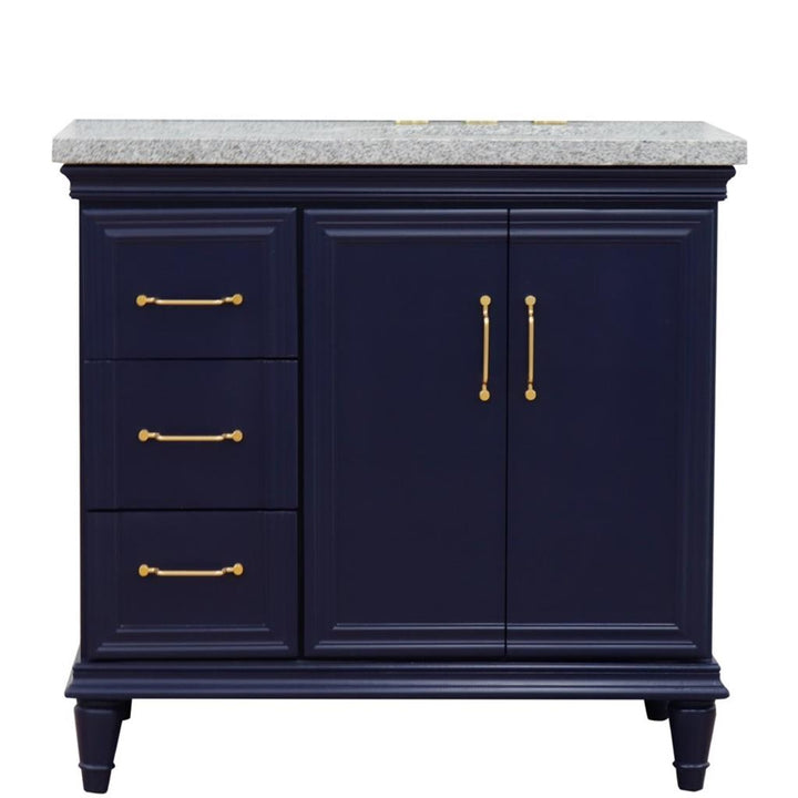 Bellaterra Home, Forli 37" Blue Vanity, Door on Right, Oval Sink on Right, Gray Granite#top-options_gray-granite-top