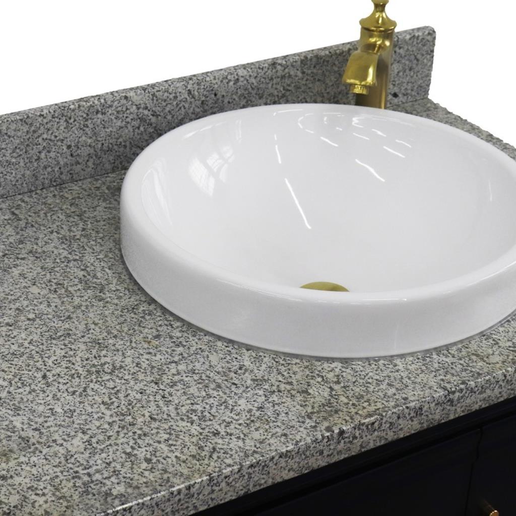 Bellaterra Home, Forli 37" Blue Vanity, Door on Right, Round Sink on Right, Gray Granite#top-options_gray-granite-top