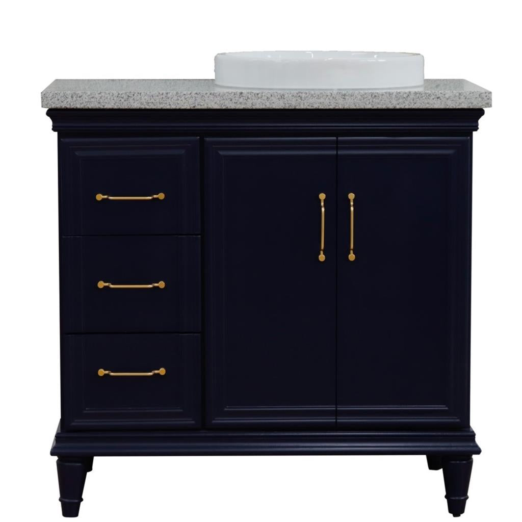 Bellaterra Home, Forli 37" Blue Vanity, Door on Right, Round Sink on Right, Gray Granite#top-options_gray-granite-top