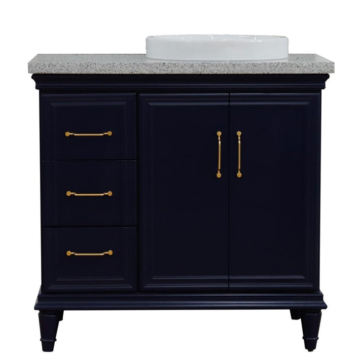 Bellaterra Home, Forli 37" Blue Vanity, Door on Right, Round Sink on Right, Gray Granite#top-options_gray-granite-top