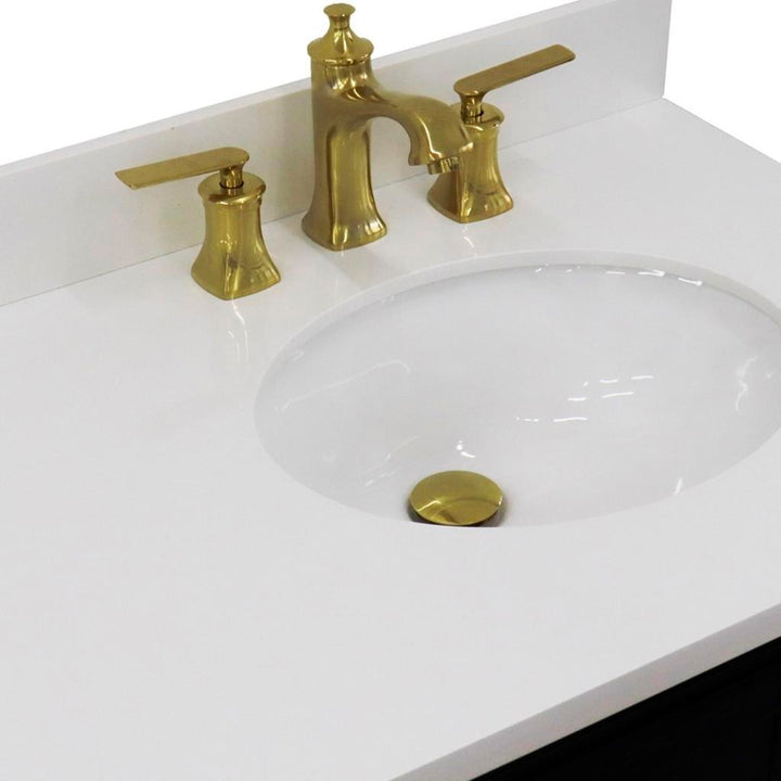 Bellaterra Home, Forli 37" Blue Vanity, Door on Right, Oval Sink on Right, White Quartz#top-options_white-quartz-top