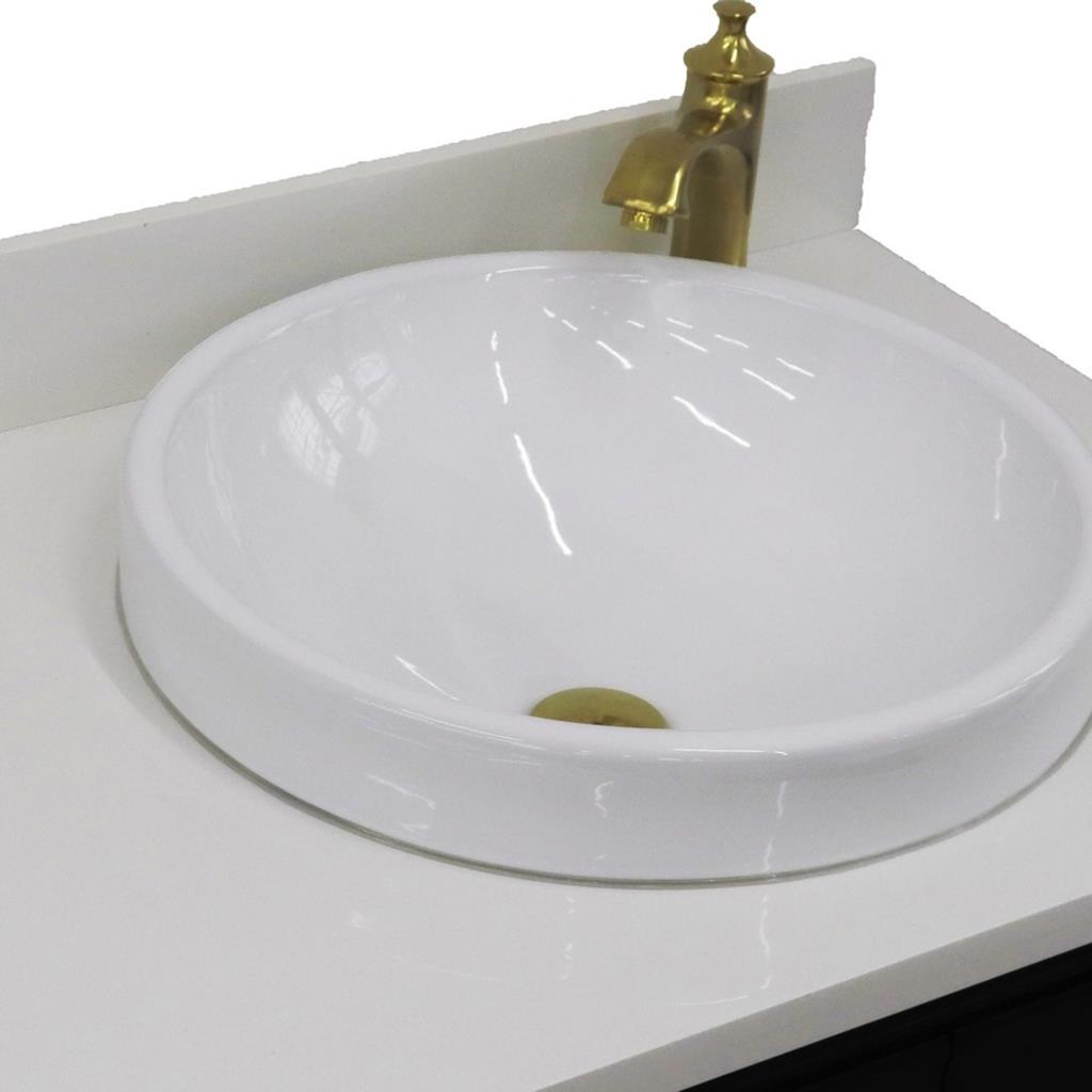 Bellaterra Home, Forli 37" Blue Vanity, Door on Right, Round Sink on Right, White Quartz#top-options_white-quartz-top
