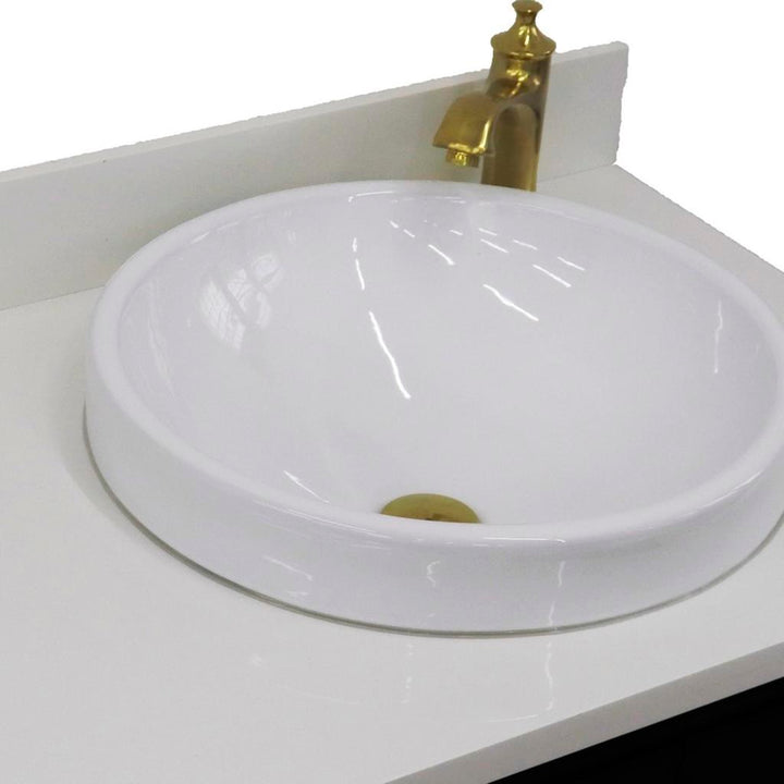 Bellaterra Home, Forli 37" Blue Vanity, Door on Right, Round Sink on Right, White Quartz#top-options_white-quartz-top
