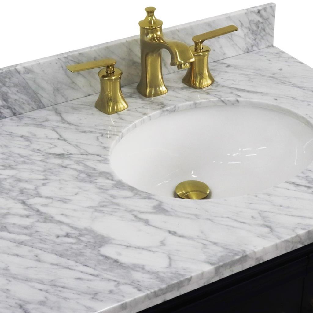 Bellaterra Home, Forli 37" Blue Vanity, Door on Right, Oval Sink on Right, White Carrara Marble#top-options_white-carrara-marble-top