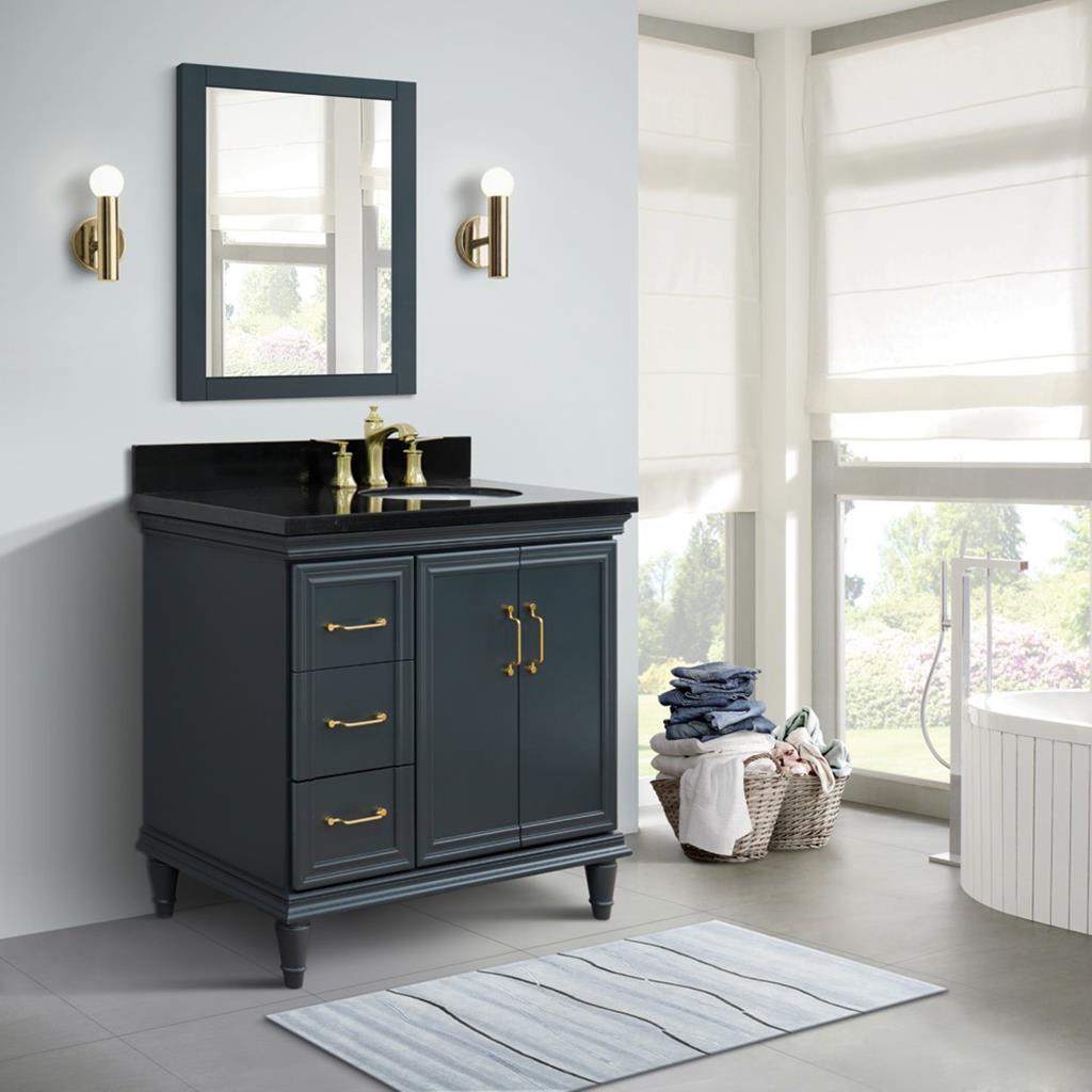 Bellaterra Home, Forli 37" Dark Gray Vanity, Door on Right, Oval Sink on Right, Black Galaxy Granite#top-options_black-galaxy-granite-top