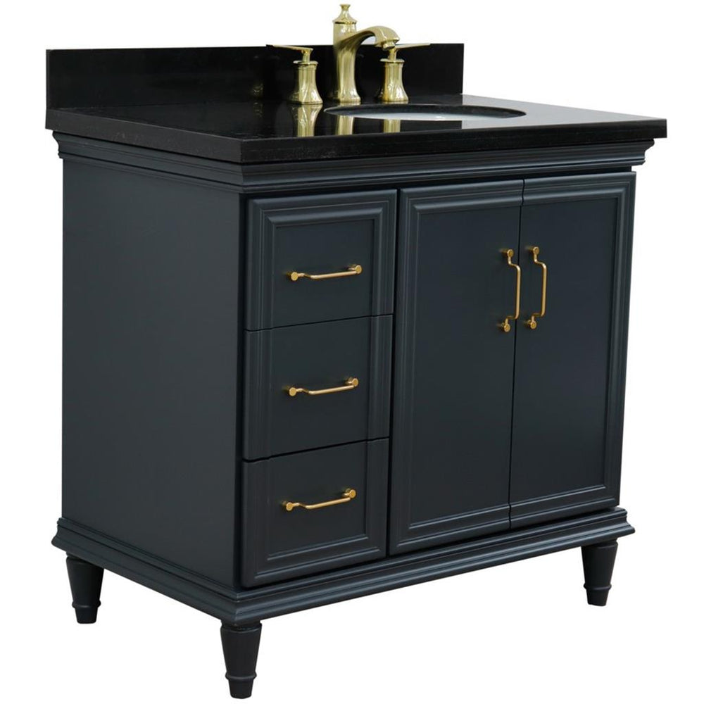 Bellaterra Home, Forli 37" Dark Gray Vanity, Door on Right, Oval Sink on Right, Black Galaxy Granite#top-options_black-galaxy-granite-top