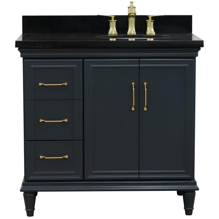 Bellaterra Home, Forli 37" Dark Gray Vanity, Door on Right, Oval Sink on Right, Black Galaxy Granite#top-options_black-galaxy-granite-top