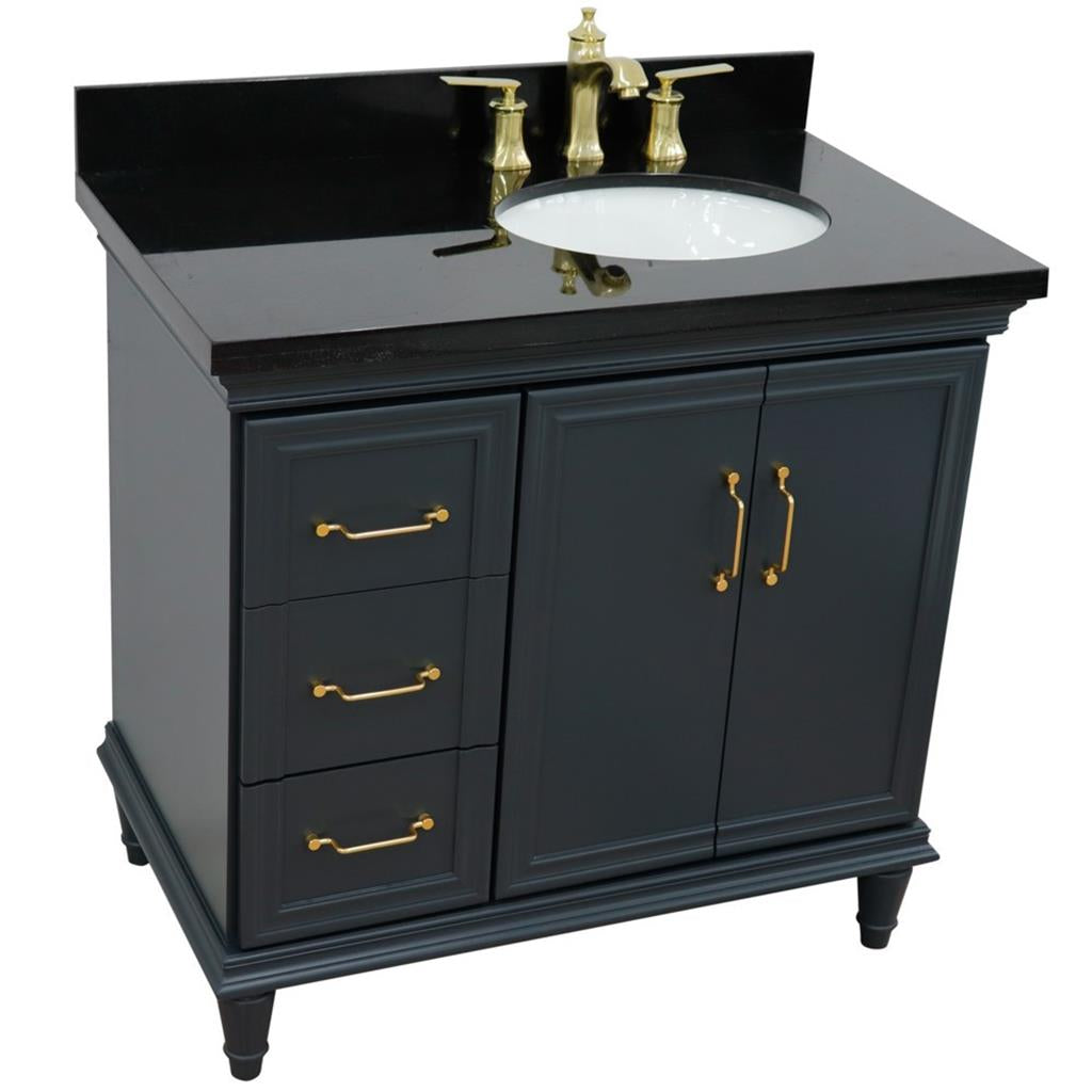 Bellaterra Home, Forli 37" Dark Gray Vanity, Door on Right, Oval Sink on Right, Black Galaxy Granite#top-options_black-galaxy-granite-top