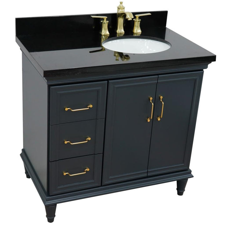 Bellaterra Home, Forli 37" Dark Gray Vanity, Door on Right, Oval Sink on Right, Black Galaxy Granite#top-options_black-galaxy-granite-top