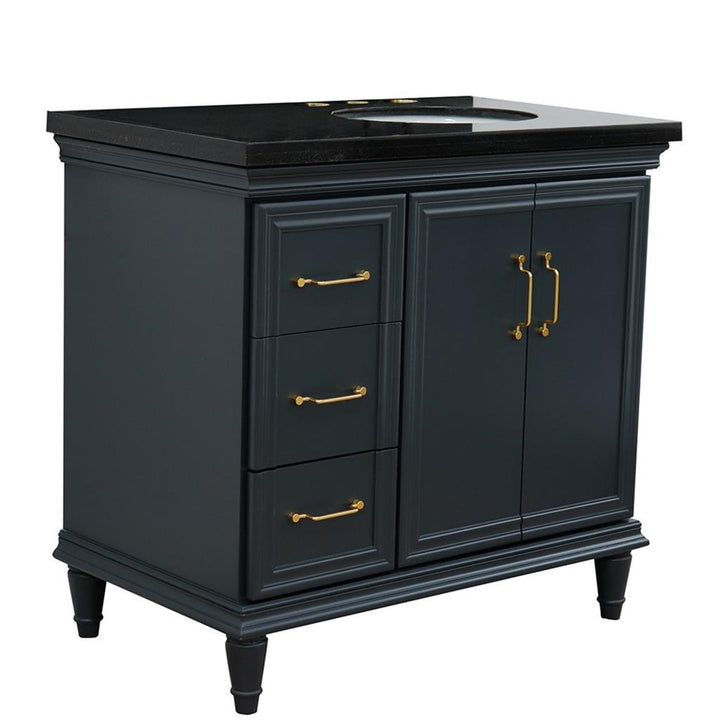 Bellaterra Home, Forli 37" Dark Gray Vanity, Door on Right, Oval Sink on Right, Black Galaxy Granite#top-options_black-galaxy-granite-top