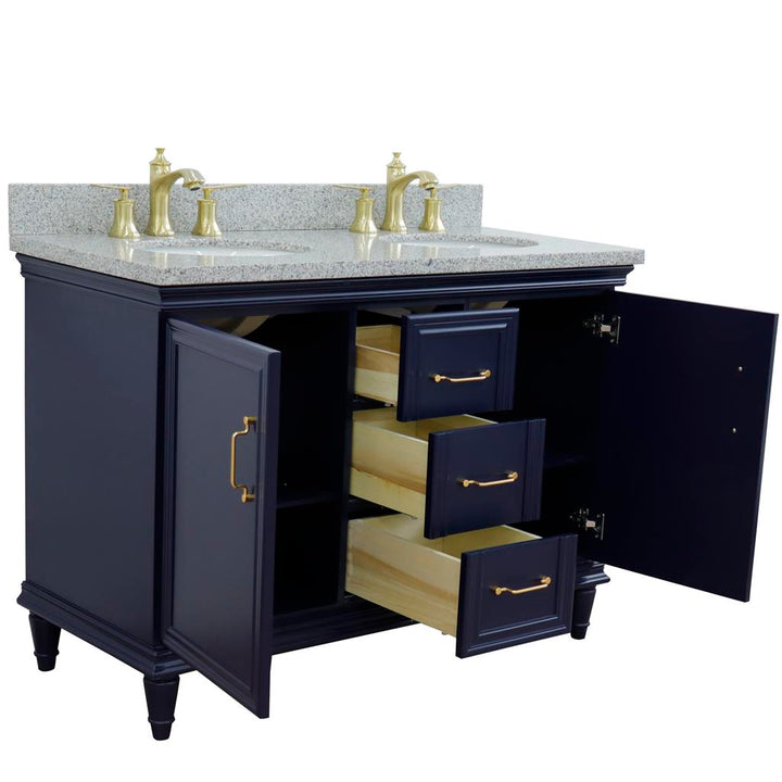 Bellaterra Home, Forli 49" Blue Double Vanity, Oval Sink, Gray Granite#top-options_gray-granite-top