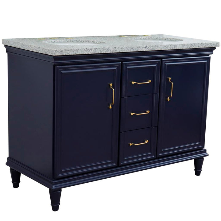 Bellaterra Home, Forli 49" Blue Double Vanity, Oval Sink, Gray Granite#top-options_gray-granite-top