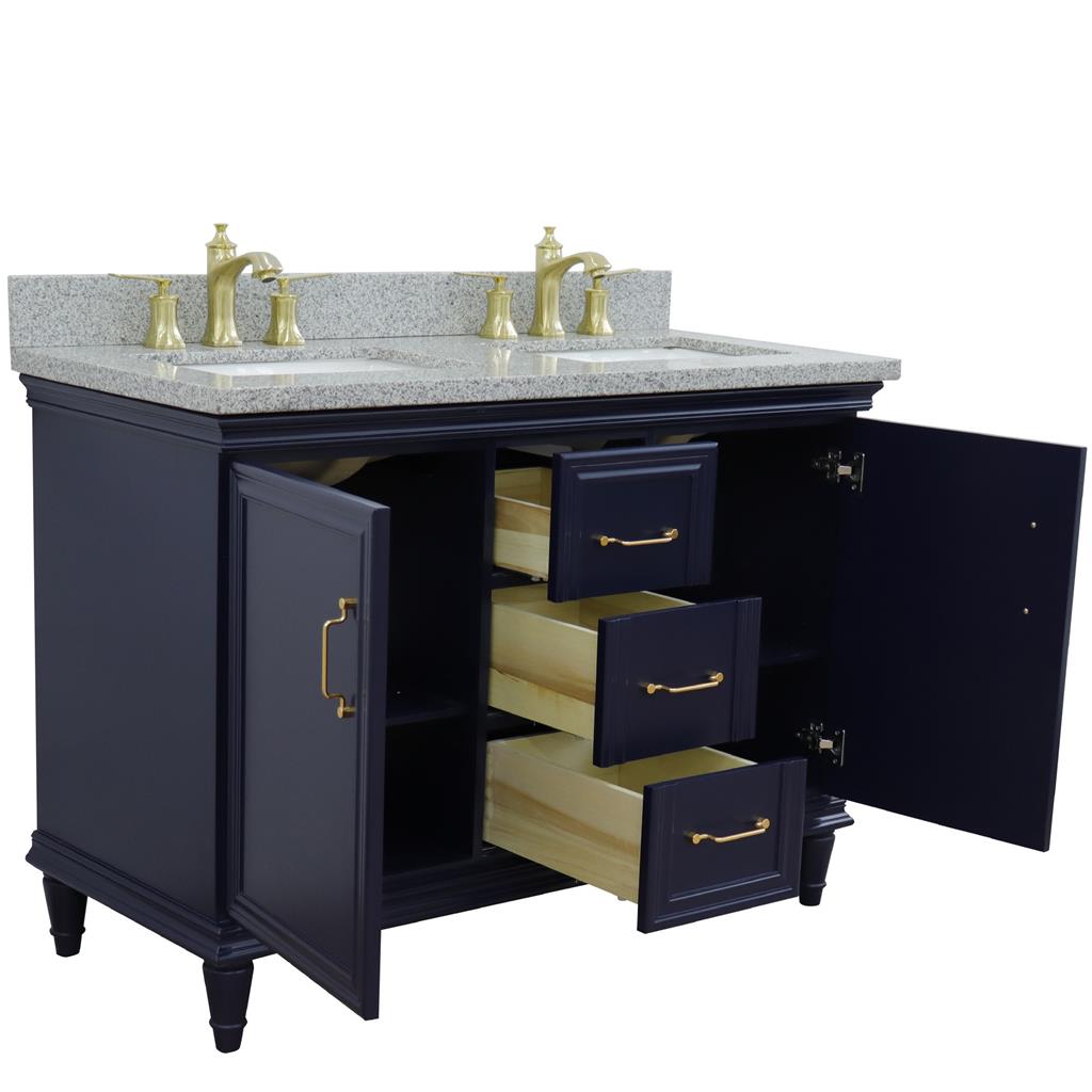Bellaterra Home, Forli 49" Blue Double Vanity, Rectangle Sink, Gray Granite#top-options_gray-granite-top