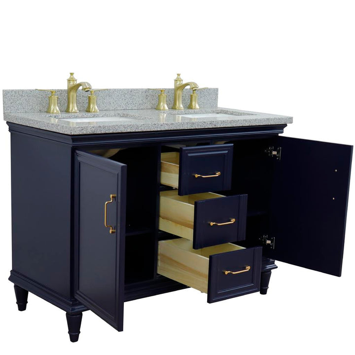 Bellaterra Home, Forli 49" Blue Double Vanity, Rectangle Sink, Gray Granite#top-options_gray-granite-top
