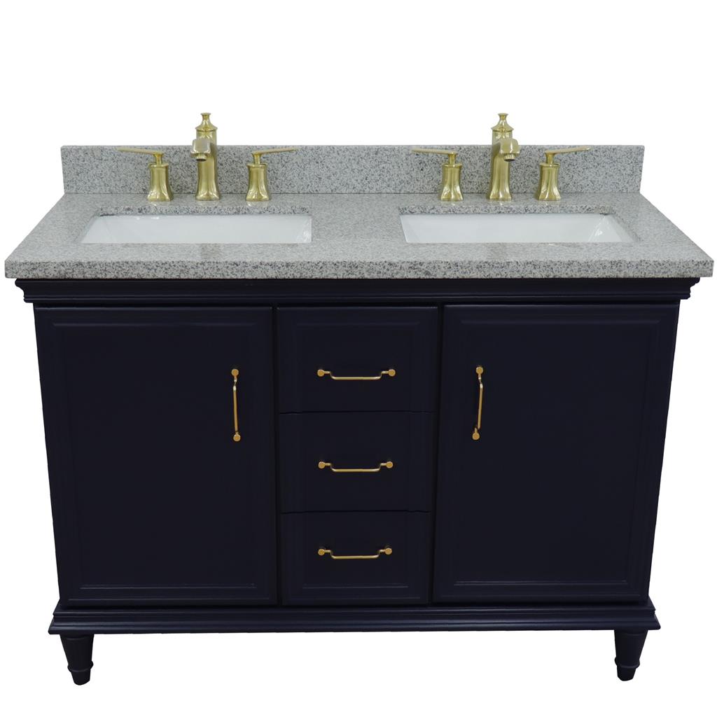 Bellaterra Home, Forli 49" Blue Double Vanity, Rectangle Sink, Gray Granite#top-options_gray-granite-top