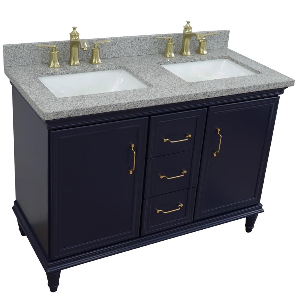 Bellaterra Home, Forli 49" Blue Double Vanity, Rectangle Sink, Gray Granite#top-options_gray-granite-top