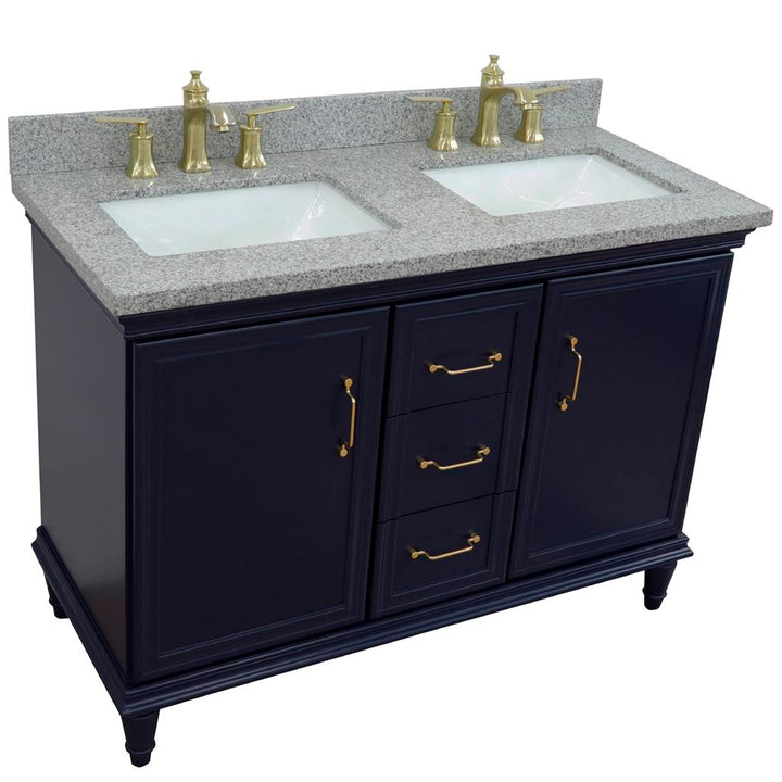 Bellaterra Home, Forli 49" Blue Double Vanity, Rectangle Sink, Gray Granite#top-options_gray-granite-top