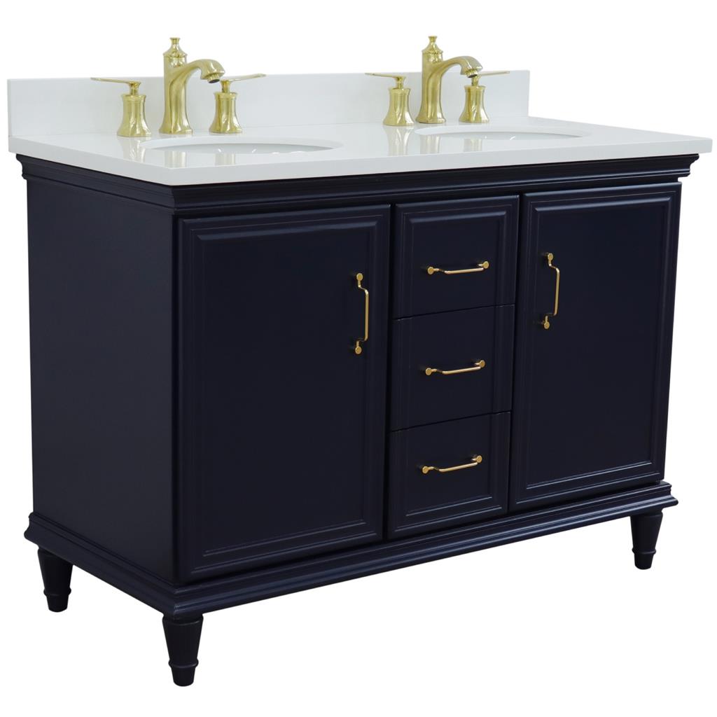 Bellaterra Home, Forli 49" Blue Double Vanity, Oval Sink, White Quartz#top-options_white-quartz-top