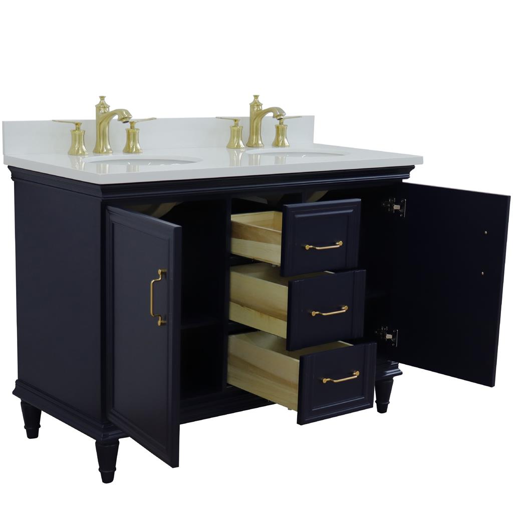 Bellaterra Home, Forli 49" Blue Double Vanity, Oval Sink, White Quartz#top-options_white-quartz-top