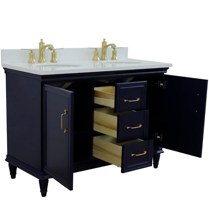 Bellaterra Home, Forli 49" Blue Double Vanity, Oval Sink, White Quartz#top-options_white-quartz-top