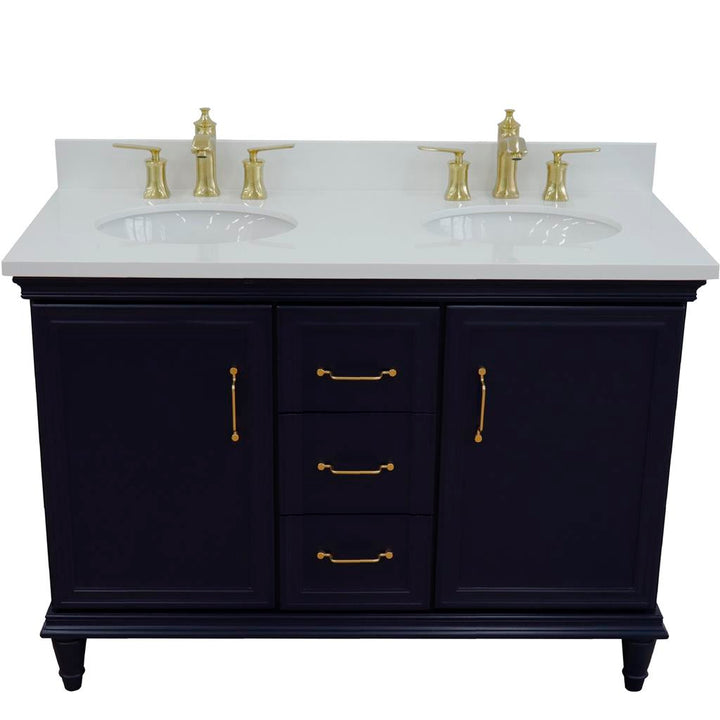 Bellaterra Home, Forli 49" Blue Double Vanity, Oval Sink, White Quartz#top-options_white-quartz-top